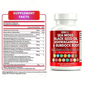 Suplemento en Cápsulas de Musgo Marino, Shilajit, Aceite de Semilla Negra, Ashwagandha, Cúrcuma, Alga Marina, Bardana y Jengibre - Product Image 3