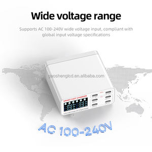 <span class=keywords><strong>Chargeur</strong></span> <span class=keywords><strong>USB</strong></span> rapide 55W 3.0, adaptateur 6 ports, station de <span class=keywords><strong>charge</strong></span> <span class=keywords><strong>USB</strong></span> pour iPhone, iPad, téléphone, <span class=keywords><strong>charge</strong></span> rapide, affichage numérique - Product Image 2