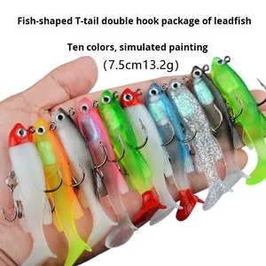 All'ingrosso Cross-Border T-Tail <span class=keywords><strong>branzino</strong></span> <span class=keywords><strong>pesce</strong></span> di mare esca luminosa morbida a doppio uncino in piombo ABS materiale per pesci d'acqua dolce - Product Image 5
