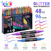 Ensemble de marqueurs à paillettes à double pointe KAIX, 24 couleurs, marqueurs à peinture acrylique à flux fluide, couleurs brillantes et chatoyantes, emballage OEM pour les travaux manuels DIY