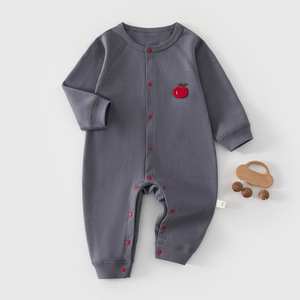 Combinaison unie à manches longues pour bébé nouveau-né (7-12 mois) – Printemps – Garçons et filles – Pur coton – Boutonnage simple – Pour ramper – Coupe ajustée – ODM - Product Image 1