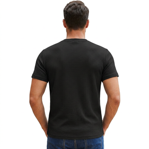 <strong>Men's</strong> <strong>Black</strong> Short Sleeve <strong>Turtleneck</strong> Embroidered Front Knitted Regular Fit Formal Solid Color T-Shirt - Product Image 3