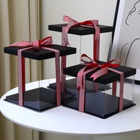 Boîte à fleurs ronde en carton noir de luxe faite à la main, transparente, pour la Saint-Valentin, les mariages, Noël, les anniversaires, disponible en 6/8/10/12/14/16 pouces