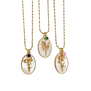 Collana a Catena Impermeabile in Acciaio Inossidabile 18K con Ciondolo Floreale in Ottone con Pietra Portafortuna dei 12 Mesi, <span class=keywords><strong>Gioielli</strong></span> per la <span class=keywords><strong>Festa</strong></span> <span class=keywords><strong>della</strong></span> <span class=keywords><strong>Mamma</strong></span> - Product Image 1