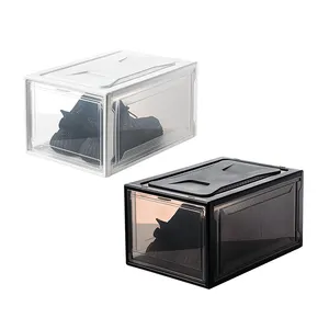 定制前落塑料鞋收纳盒透明磁性鞋盒可堆叠白色和黑色鞋收纳盒