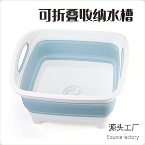 Kitchen Extendable Square Sink Plastic <b>Vegetable</b> Washing Folding Basin Storage Design Easy To Clean Matte Surface - Product Image 2