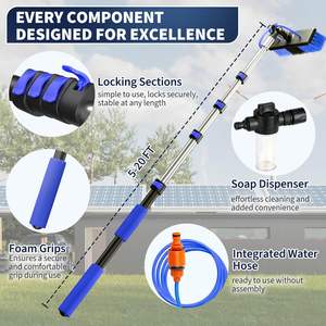 Outil de nettoyage pour toit de fenêtre en verre brosse en verre extérieure équipement de lavage Kit de poteau alimenté en eau Kit de nettoyage de panneau solaire réglable - Product Image 4