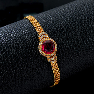 Cultivated <b>Ruby</b> <b>Bracelet</b> in 925 Silver Gold Plated - Product Image 2