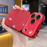Coque de téléphone magnétique en verre trempé plaqué avec protection d'appareil photo en cristal compatible pour iPhone 17 16 15 14 13 12 11 Pro Max