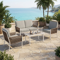 Ensemble de meubles d'extérieur en rotin moderne, 4 pièces, table et chaises avec canapé pour patio, jardin, cour et salon