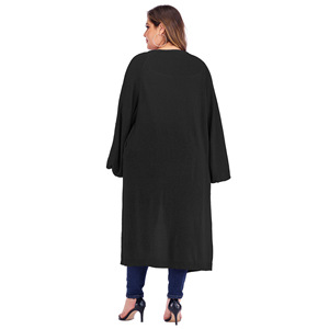 Venta al por mayor de otoño e invierno de gran tamaño de las mujeres sueltas de <span class=keywords><strong>manga</strong></span> murciélago de punto cárdigan abrigo largo - Product Image 5
