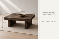 Table basse Wabi-sabi en bois de récupération, plateau en bois vieilli épais, table centrale rustique pour salon, salle de séjour et intérieurs d'hôtellerie
