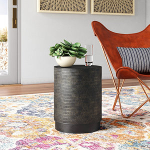 Modern <b>Black</b> Iron Cylinder End <b>Table</b> | Textured Metal Accent <b>Side</b> <b>Table</b> for Living Room & Bedroom bulk price collection - Product Image 1