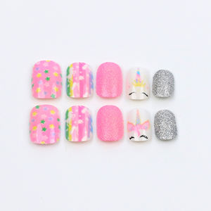 Vente directe d'usine à la mode ABS clous à presser pour enfants 10 pièces ensemble colle amande papillon Stiletto carré conceptions doigts - Product Image 2