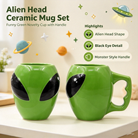 Mug en céramique 3D Alien, mug à café créatif vert, dessin animé personnalisé, exquis, retour à l'école, 301-400 ml, passe au lave-vaisselle, vaisselle