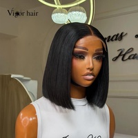 Perruques Bob en Cheveux Humains Bruts 100% Naturels, Couleur Noire, Densité 250%, SDD Lisses Comme des Baguettes, 5x5, 10 Pouces, Vente en Gros