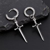 Boucles d'oreilles pendantes gothiques en argent et or avec pendentif en zircon en forme de croix