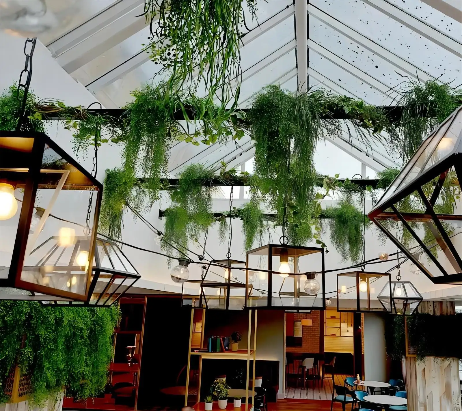סיטונאי באיכות גבוהה פלסטיק תליית צמח מלאכותי צמח תקרת קישוט מסעדה מלאכותי תליית צמחים גפנים פו