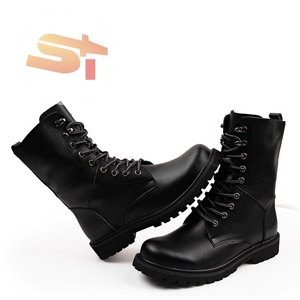 <span class=keywords><strong>Botas</strong></span> de Senderismo Negras de Media Caña SIKE de Cuero con Puntera de Acero para Hombre y Mujer, Estilo Táctico y de Desierto - Product Image 1