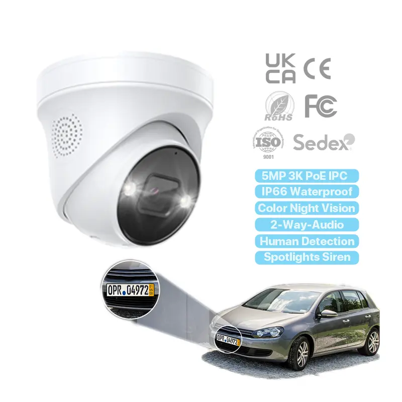 Cámara DE SEGURIDAD IP NVR 5MP Cámara con cable Sensor de movimiento Alarma Color Visión nocturna Tecnología AI Reflector con cámara