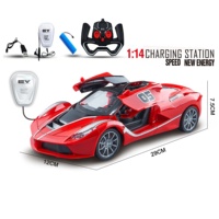 Voiture télécommandée à l'échelle 1:14, 4 roues motrices, avec éclairage, câble USB, 4 canaux, ouverture des portes, batterie au lithium, pour enfants