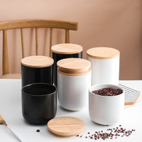 Cuisine moderne couvercle en bois design hermétique récipient de stockage des aliments en porcelaine pot boîte à café en céramique avec logo personnalisé