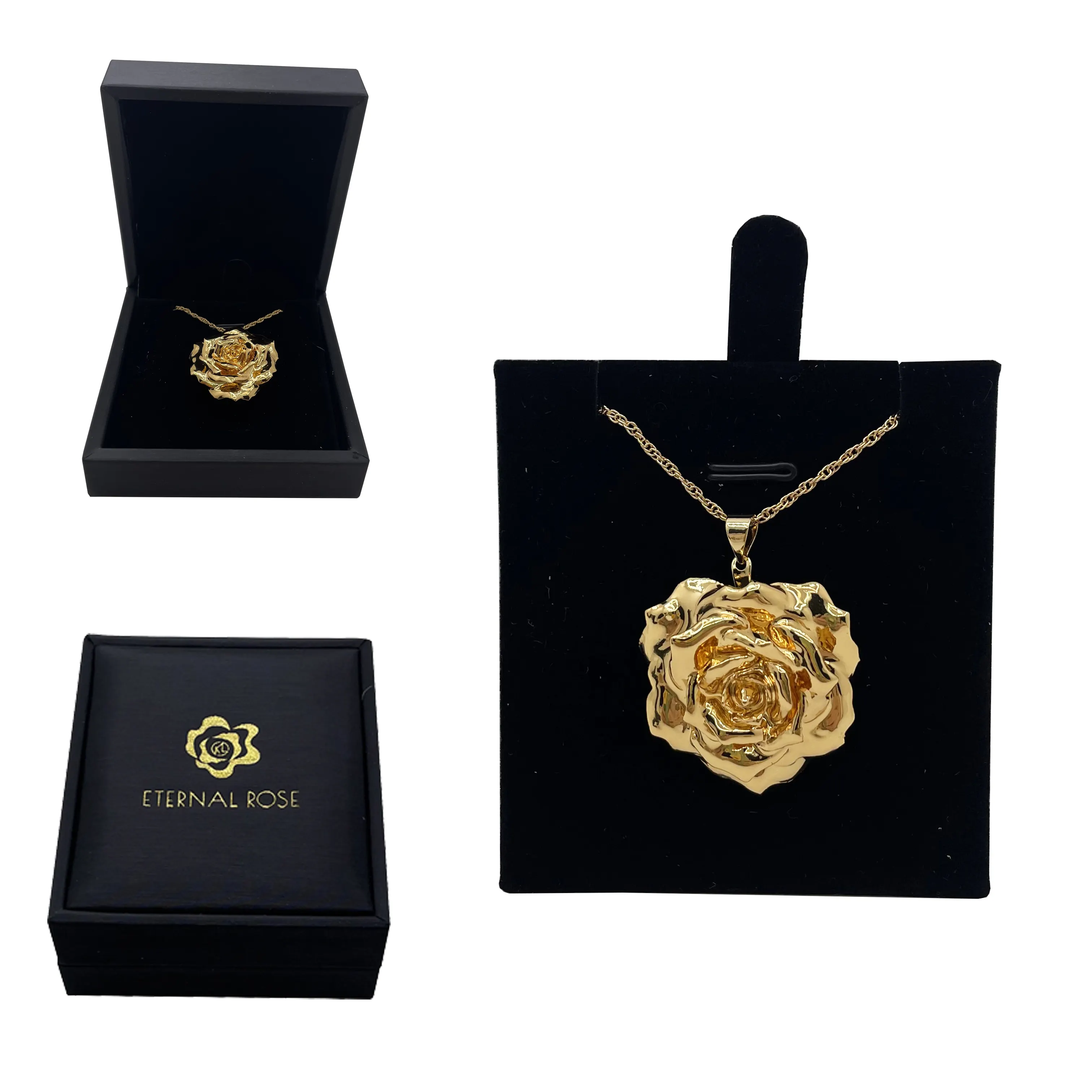 24K Full Gold Plated Real Rose Necklace Handmade Craft Natural Flower Jewelry for Love Gift and Wedding Mother Day Gift