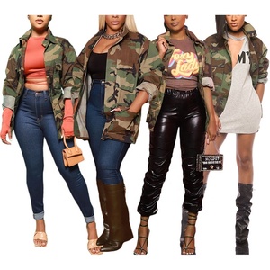 Custom Fashion High Quality <strong>Denim</strong> <strong>Long</strong> Sleeves Camouflage Fatigue <strong>Jacket</strong> Women - Product Image 2