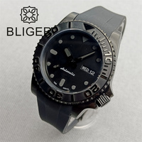 Jam Tangan Pria BLIGER 40mm dengan Mesin NH36, Fungsi Tampilan Hari, Dial Hitam Penuh, Desain Lengkung, Mewah, Bisnis, Tahan Air