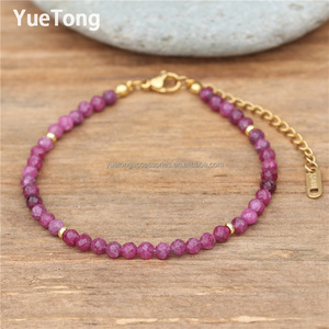 <span class=keywords><strong>Bracciale</strong></span> Sottile da Donna <span class=keywords><strong>in</strong></span> Acciaio Inossidabile PVD Oro 18k con Perline di Pietra Preziosa Sfaccettate da 4mm, Cristallo Terapeutico, Gioielli Minimalisti all'Ingrosso - Product Image 1