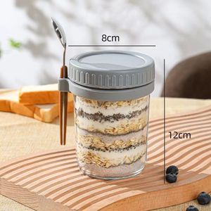 Tasse à petit-déjeuner légère en verre de grande capacité, scellée avec couvercle et cuillère, portable pour lait, salade et yaourt - Product Image 4