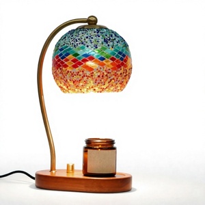 Calentador de Velas de Vidrio con Mosaico Marroquí y Base de Madera - Decoración para Mesa de Noche - Product Image 4