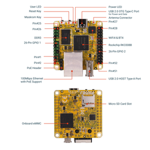 Carte embarquée ROCK Pi S RK3308B 4 cœurs, LAN 100 Mbps, PoE, WiFi 4, 4.2, développement SBC Radxa - Product Image 2