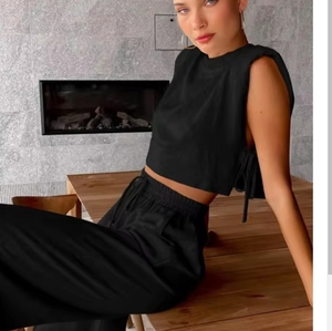 All'ingrosso top e <span class=keywords><strong>pantaloni</strong></span> senza maniche <span class=keywords><strong>in</strong></span> <span class=keywords><strong>lino</strong></span> di cotone 2 pezzi Set da donna <span class=keywords><strong>in</strong></span> <span class=keywords><strong>lino</strong></span> naturale o-collo <span class=keywords><strong>misto</strong></span> <span class=keywords><strong>lino</strong></span> Set da donna - Product Image 3