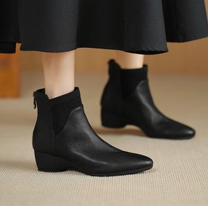 Botas Chelsea de Piel Vacuna para Mujer, Tacón Alto, Impermeables, Tacón Delgado, Zapatos para el Trabajo, Desplazamientos Diarios y Carrera Profesional - Product Image 4