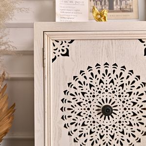 INNOVA Living Room Home Bar <b>Storage</b> <b>Cabinet</b> <b>White</b> Wooden Accent Sideboard 2 Drawers Modern Elegant Flower Carving Apartment Use - Product Image 6
