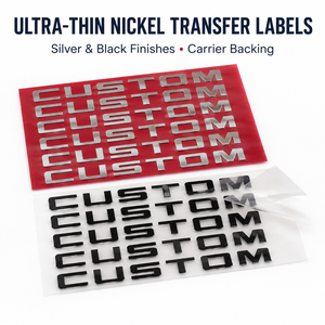Etichetta Adesiva Personalizzata Ultra Sottile in Nichel Elettroformato, <span class=keywords><strong>Logo</strong></span> in Metallo Argento e Nero per Imballaggi di Elettronica Mobile - Product Image 1
