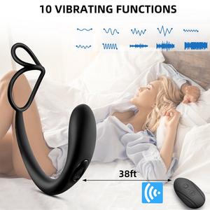Männliche Gesundheitspflege Prostata-Massagegerät mit Penisring Fernbedienung 10 Geschwindigkeiten Vibration Silikonmaterial - Product Image 5