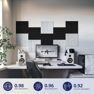 Tuiles murales en feutre autocollantes 3D rainurées en fibre <span class=keywords><strong>de</strong></span> polyester, panneaux acoustiques gris PET absorbant le son <span class=keywords><strong>pour</strong></span> la maison, le bureau et le studio - Product Image 3
