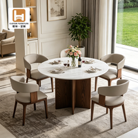 Ensemble de table à manger moderne minimaliste de luxe, compact, avec plateau rond en marbre, en bois massif naturel, pour salle à manger, avec 4 chaises