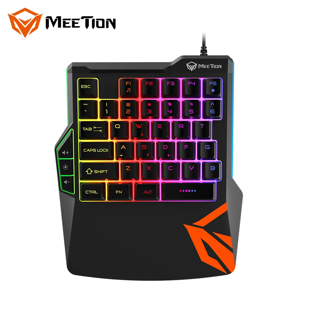 MeeTion KB01535キー人間工学に基づいたマルチカラーバックライト付きUSB有線ゲームキーパッド左手ミニゲーミングキーボード