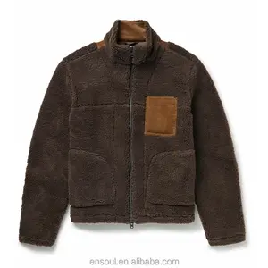 OEM custom autumn and winter brown patchwork shearling men's jacket