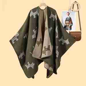<b>Women's</b> Korean-Style Simple Argyle Cartoon Picture Split Shawl Autumn Winter Thick Warm Reversible Breathable Jacquard <b>Cape</b> - Product Image 3