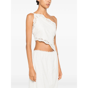 Camisola Blanca Asimétrica con Lazo para Mujer, Estilo Boho, para la Playa, Elegante, para Vacaciones de Verano, Venta al Por Mayor - Product Image 1