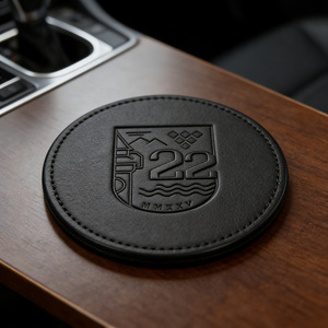 Hot Sale Pu Leather Promotional Round Shape Tabletop Protection <strong>Drinks</strong> Whiskey Embossed Logo Coffee Cup <strong>Coasters</strong> - Product Image 3