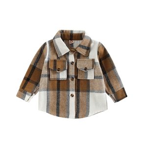 Camisa para niños pequeños y niñas, cárdigan con botones, abrigo, chaqueta a cuadros, manga larga, cuello vuelto para niños, prendas de vestir, chaqueta - Product Image 6