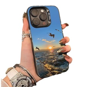 Funda de teléfono móvil de TPU para PC con llave plateada galvanizada con impresión de puesta de sol y gaviota para Iphone 8 X Xr Xs 11 12 13 14 15 16 17 Pro Max - Product Image 5