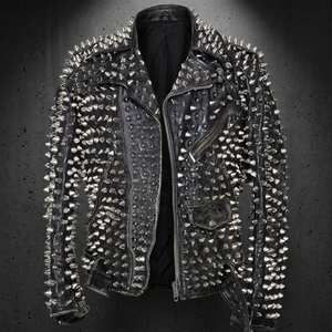 Veste d'hiver personnalisée pour hommes Super qualité cuir de vachette respirant motif solide conception unique de clous disponible taille adulte - Product Image 3