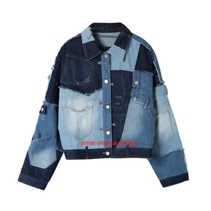 Chinese Supplier High Quality Custom Boy Jean Jackets Patchwork Distressing Plus Size Denim Trucker Jacket For Men
