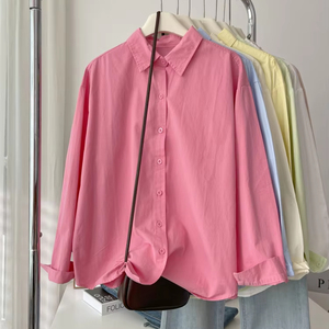 Camicia autunnale in tinta unita rosa da donna blusa bianca intrecciata con bottoni con decorazione semplice Logo anteriore Anti-Pilling stile Casual - Product Image 1